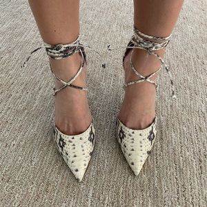 Zara snakeskin tie up pumps